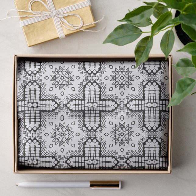 Black and White Mandala Frame Pattern  Tissue Paper (Gift)