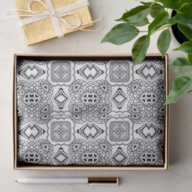 Black and White Mandala Frame Pattern  Tissue Paper (Gift)