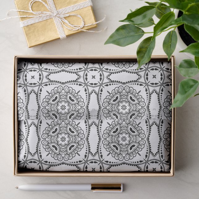 Black and White Mandala Frame Pattern  Tissue Paper (Gift)