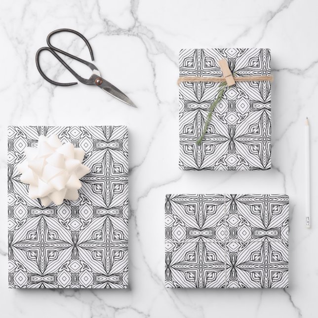 Black and White Mandala Frame Pattern  Wrapping Paper Sheets (Front)