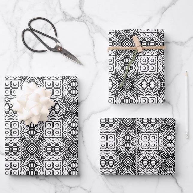 Black and White Mandala Frame Pattern  Wrapping Paper Sheets (Front)