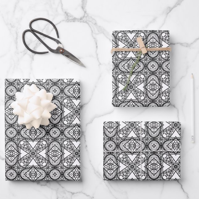 Black and White Mandala Frame Pattern  Wrapping Paper Sheets (Front)