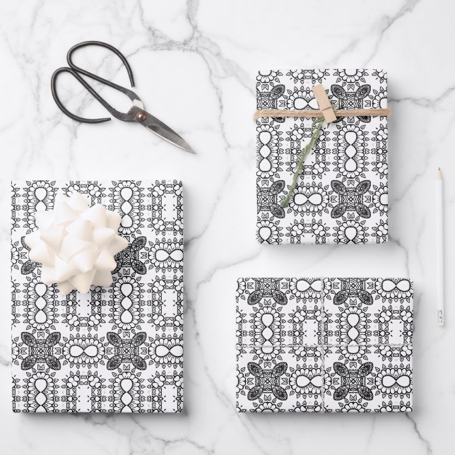 Black and White Mandala Frame Pattern  Wrapping Paper Sheets (Front)