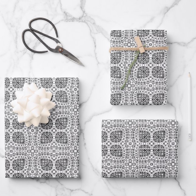 Black and White Mandala Frame Pattern  Wrapping Paper Sheets (Front)