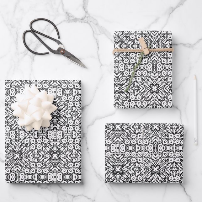 Black and White Mandala Frame Pattern  Wrapping Paper Sheets (Front)