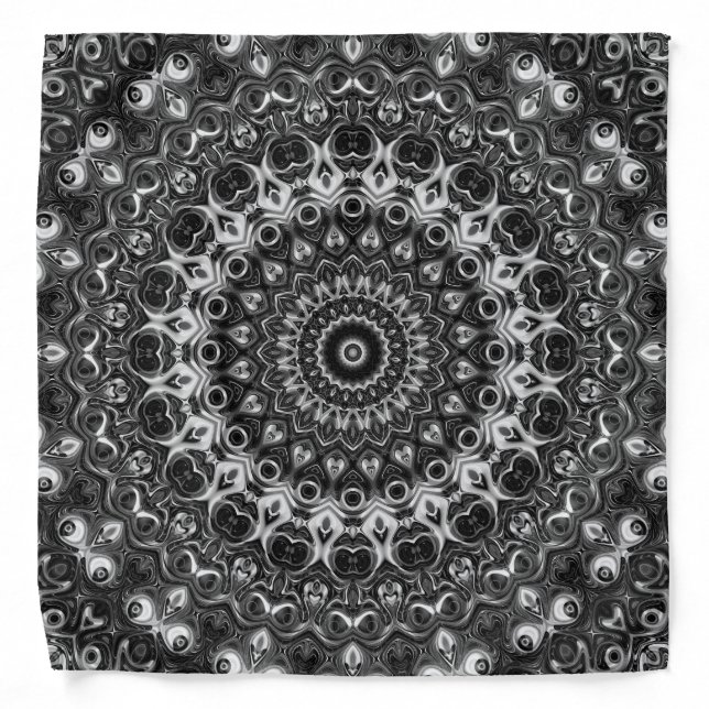 Black and White Mandala Geometric Design Bandana (Front)
