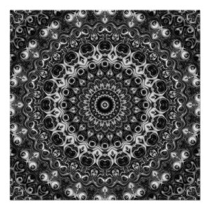 Black and White Mandala Geometric Design Poster