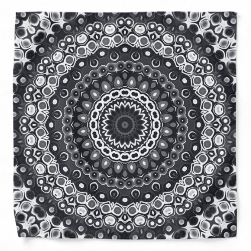 Black and White Mandala Kaleidoscope Medallion Bandana