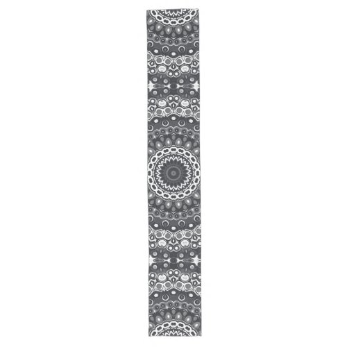 Black and White Mandala Kaleidoscope Medallion Long Table Runner