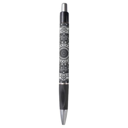 Black and White Mandala Kaleidoscope Medallion Pen