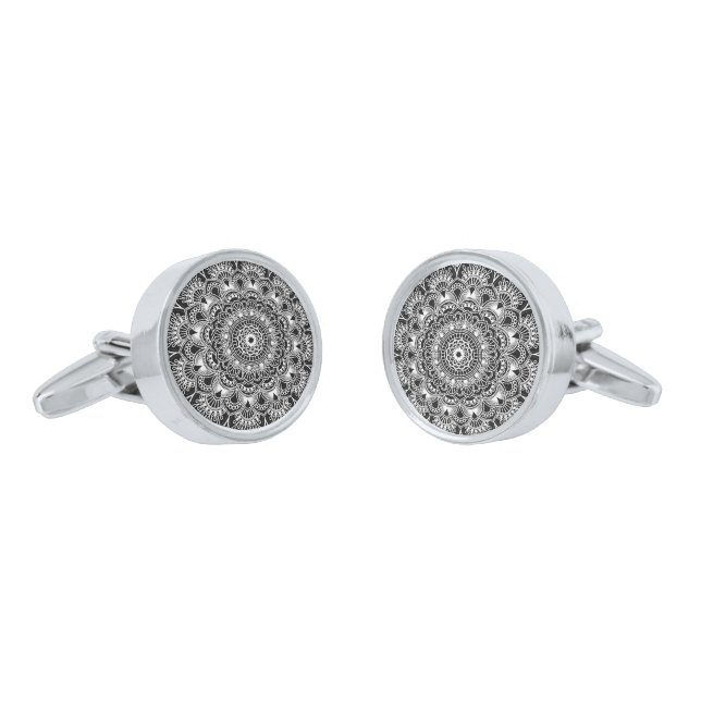 Black And White Mandala Lace Three Cufflinks (Angled)