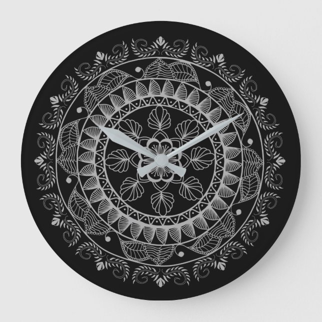 Black And White Mandala Large Clock (Front)