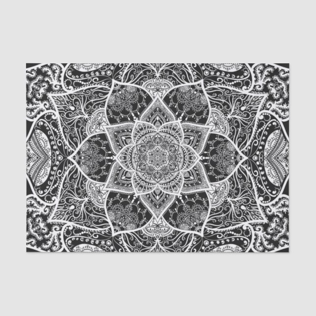 Black and White Mandala - Loergann in Raven Tissue Paper (Front)