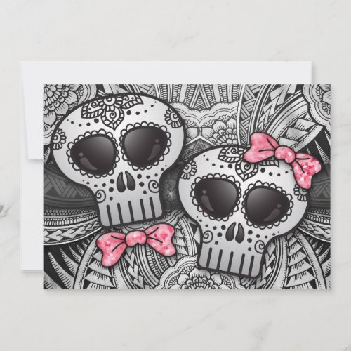 Black and White Mandala Modern Sugar Skull Wedding Invitation