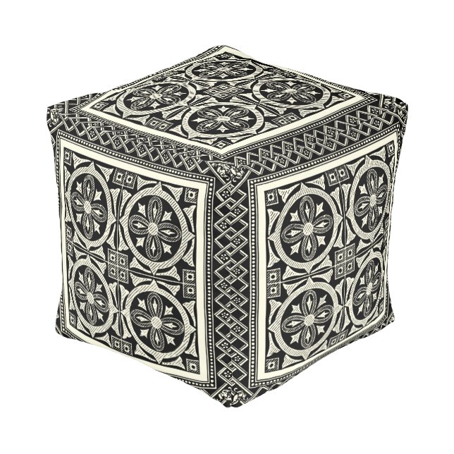 Black and White Mandala Motif by Vision Studio Pouf (Angled Front)