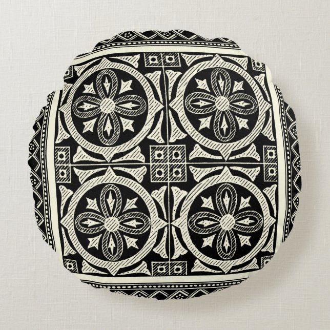 Black and White Mandala Motif by Vision Studio Round Pillow (Front)