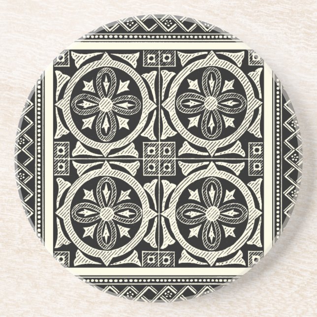 Black and White Mandala Motif by Vision Studio Sandstone Coaster (Front)