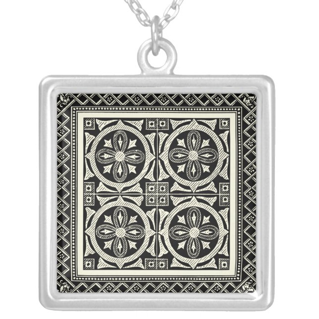 Black and White Mandala Motif by Vision Studio Silver Plated Necklace (Front)