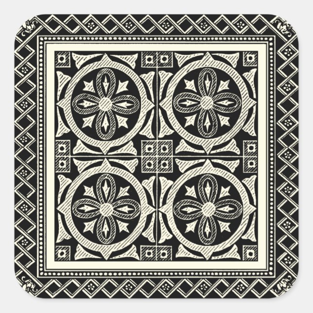 Black and White Mandala Motif by Vision Studio Square Sticker (Front)
