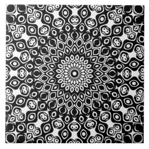 Black and White Mandala Pattern Ceramic Tile