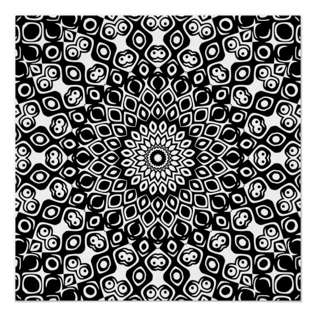 Black and White Mandala Pattern Poster (Front)