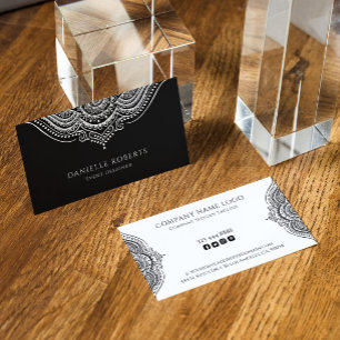 Black and white mandala reversed colors business card