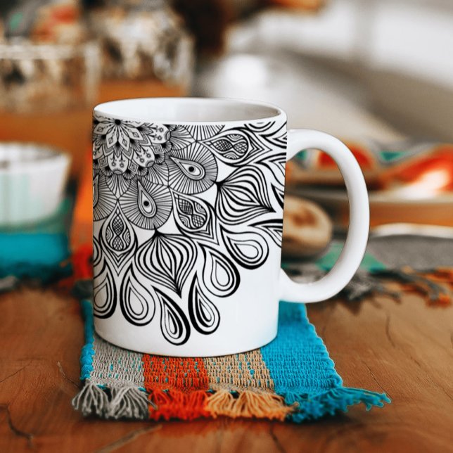  Black and White Mandala Trippy Psychedelic Hippie Coffee Mug (Creator Uploaded)