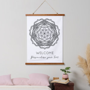 Black and White Mandala Trippy Psychedelic Hippie Hanging Tapestry