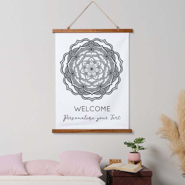  Black and White Mandala Trippy Psychedelic Hippie Hanging Tapestry (Bedroom)