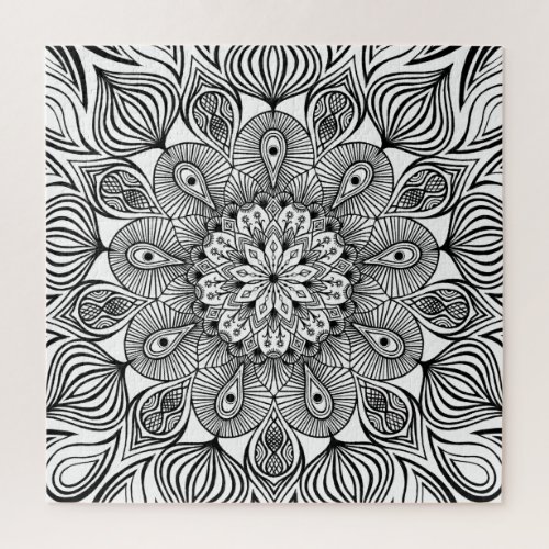  Black and White Mandala Trippy Psychedelic Hippie Jigsaw Puzzle