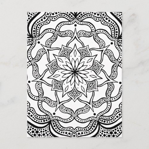  Black and White Mandala Trippy Psychedelic Hippie Postcard