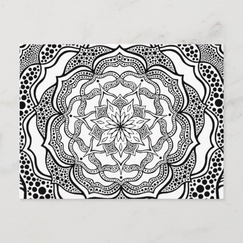  Black and White Mandala Trippy Psychedelic Hippie Postcard