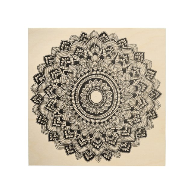 Black and White Mandala Wood Wall Art (Front)