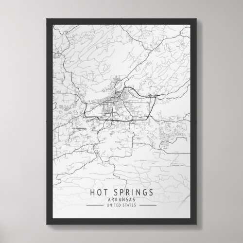 Black and White Map of Hot Springs Arkansas Framed Art