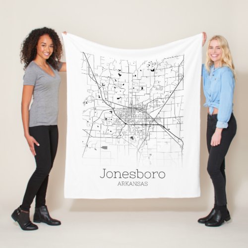 Black and White Map of Jonesboro Arkansas Fleece Blanket