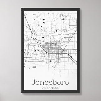 Black and White Map of Jonesboro, Arkansas Framed Art