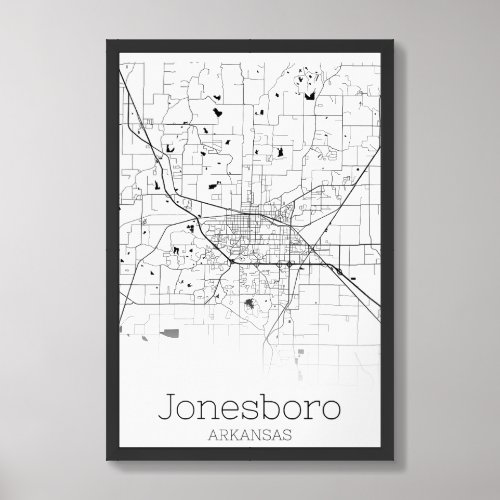 Black and White Map of Jonesboro Arkansas Framed Art