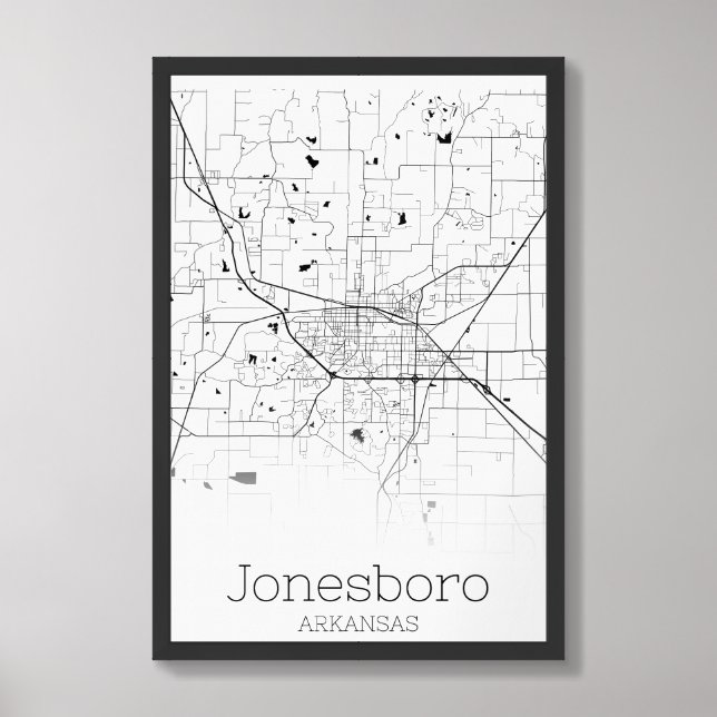 Black and White Map of Jonesboro, Arkansas Framed Art (Framed Front)