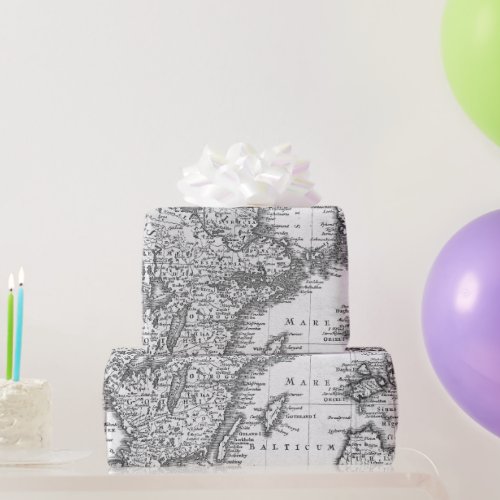 Black and White Map of Scandinavia Gift Wrap