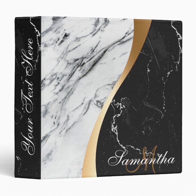 Black and White Marble 3 Ring Binder (Front/Spine)