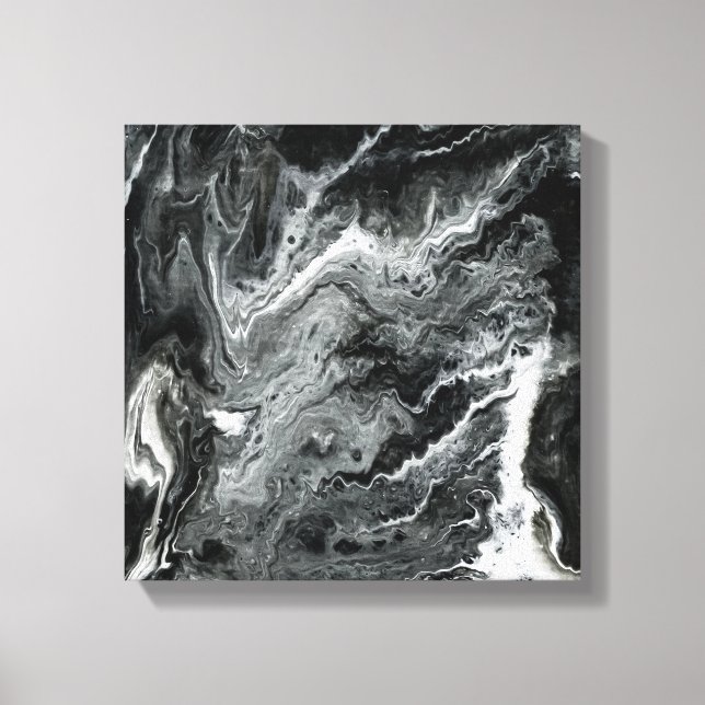 Black and White Marble Acrylic Painting Canvas Print (Front)