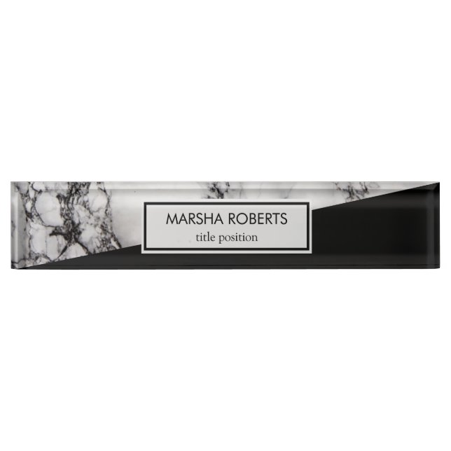 Black And White Marble And Triangle Desk Name Plate (Front)