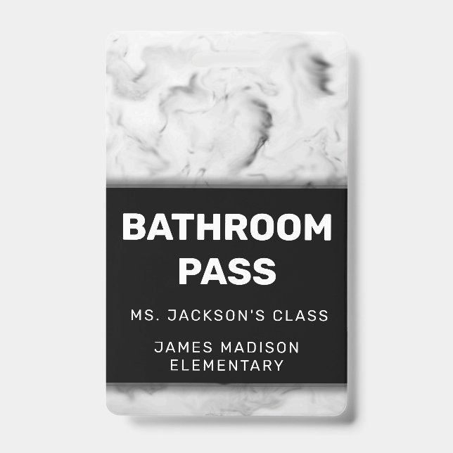 Black and White Marble Back To School Bathroom Badge (Front)