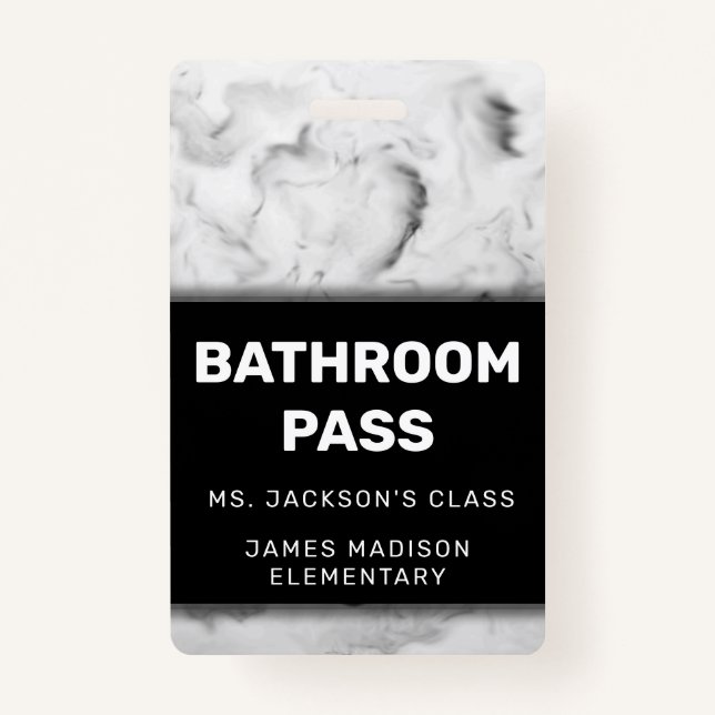 Black and White Marble Back To School Bathroom Badge (Front)