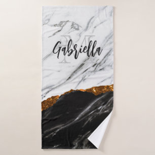 Black and White Marble Bath Towel Set