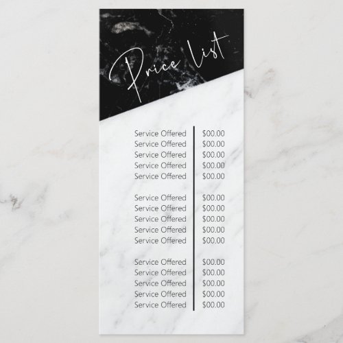 Black and White Marble Beauty Salon Price List Menu