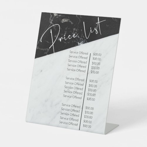 Black and White Marble Beauty Salon Price List Pedestal Sign