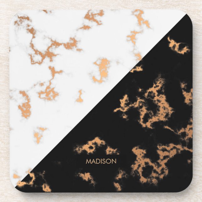 Black and White Marble Beverage Coaster (Front)