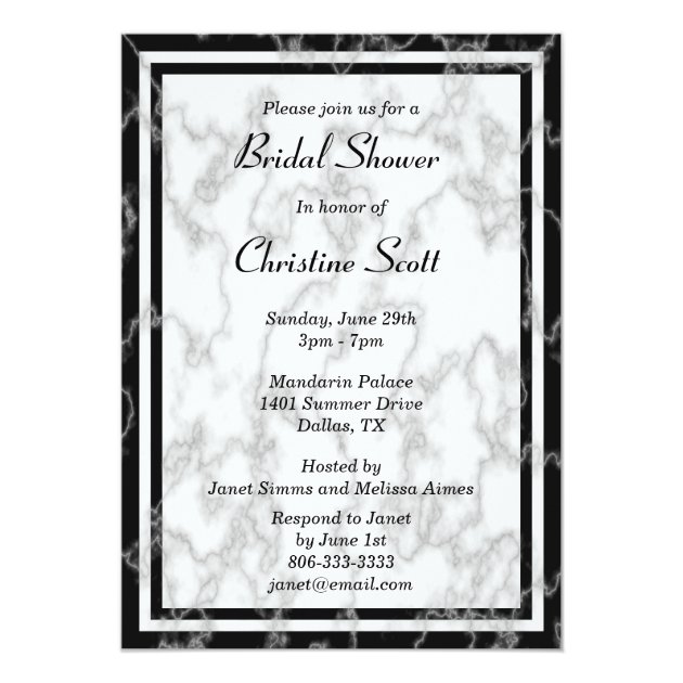 Black And White Marble Bridal Shower Invitation