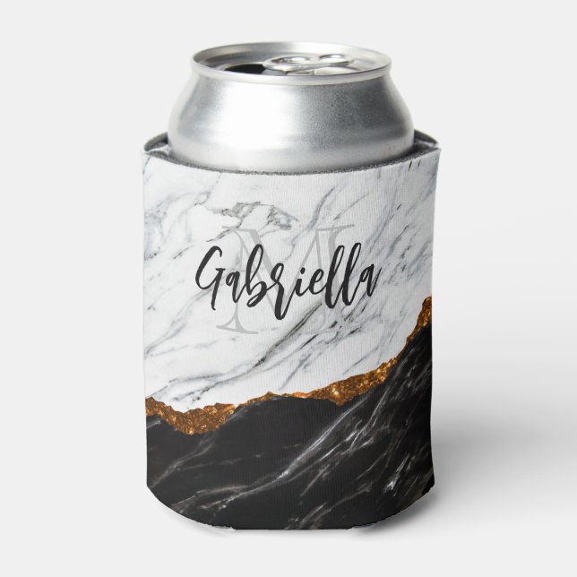 Black and White Marble Can Cooler (Can Front)